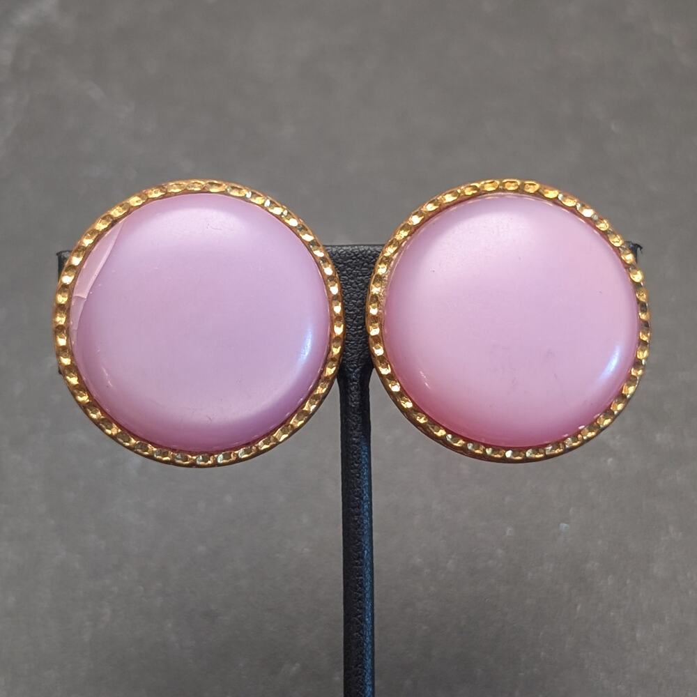 Vintage Clip On Earrings Large Pink and Gold Tone - Condition Issues